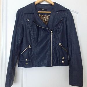 Forever 21 Navy Faux Leather Jacket - M